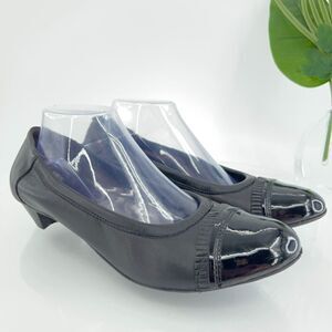 AGL Italy Women's Pump Size 41 11 Cap Toe Block Heel Low Heel Black Leather